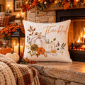 Thankful Pillow Cover – White Pumpkin & Fall Floral, Fall Farmhouse Cushion Cover (Cover Only)