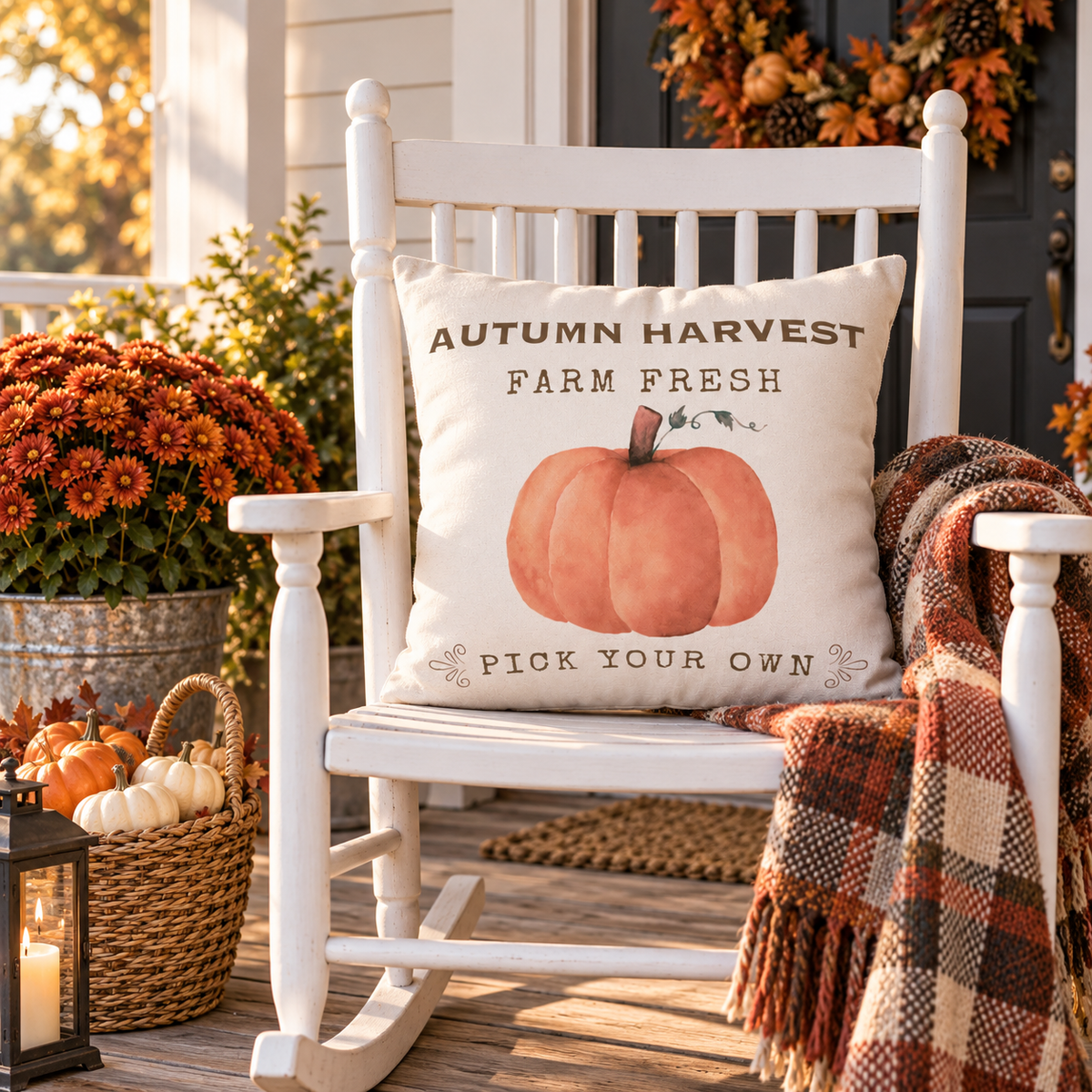 Autumn Harvest Pillow Cover – Farm Fresh Pumpkin Throw Pillowcase, Fall Farmhouse Cushion Cover (Cover Only)