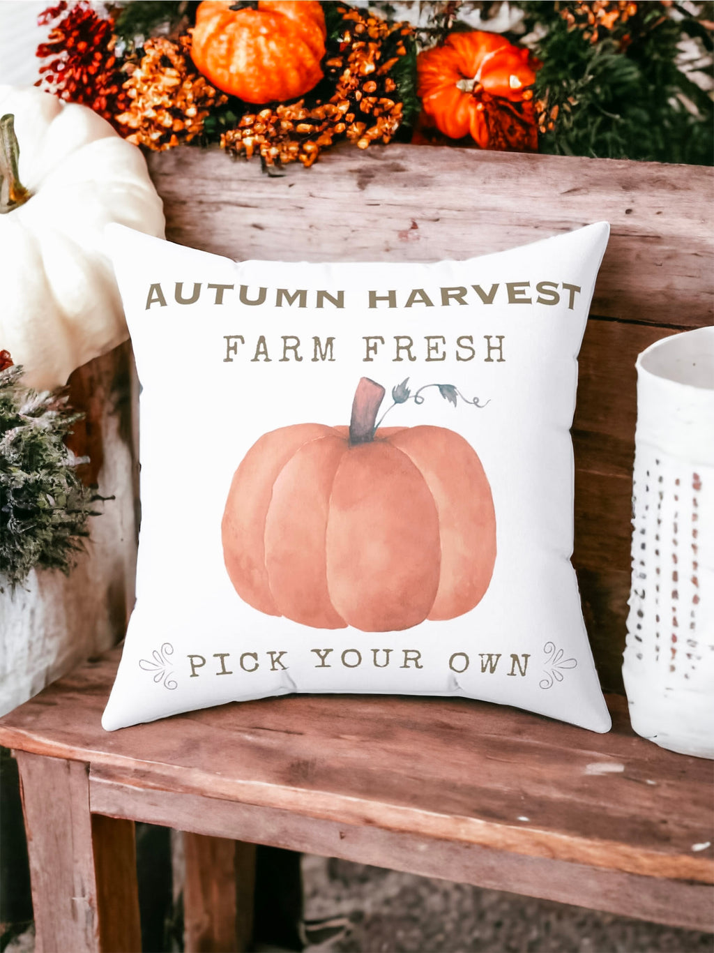 Autumn Harvest Pillow Cover – Farm Fresh Pumpkin Throw Pillowcase, Fall Farmhouse Cushion Cover (Cover Only)