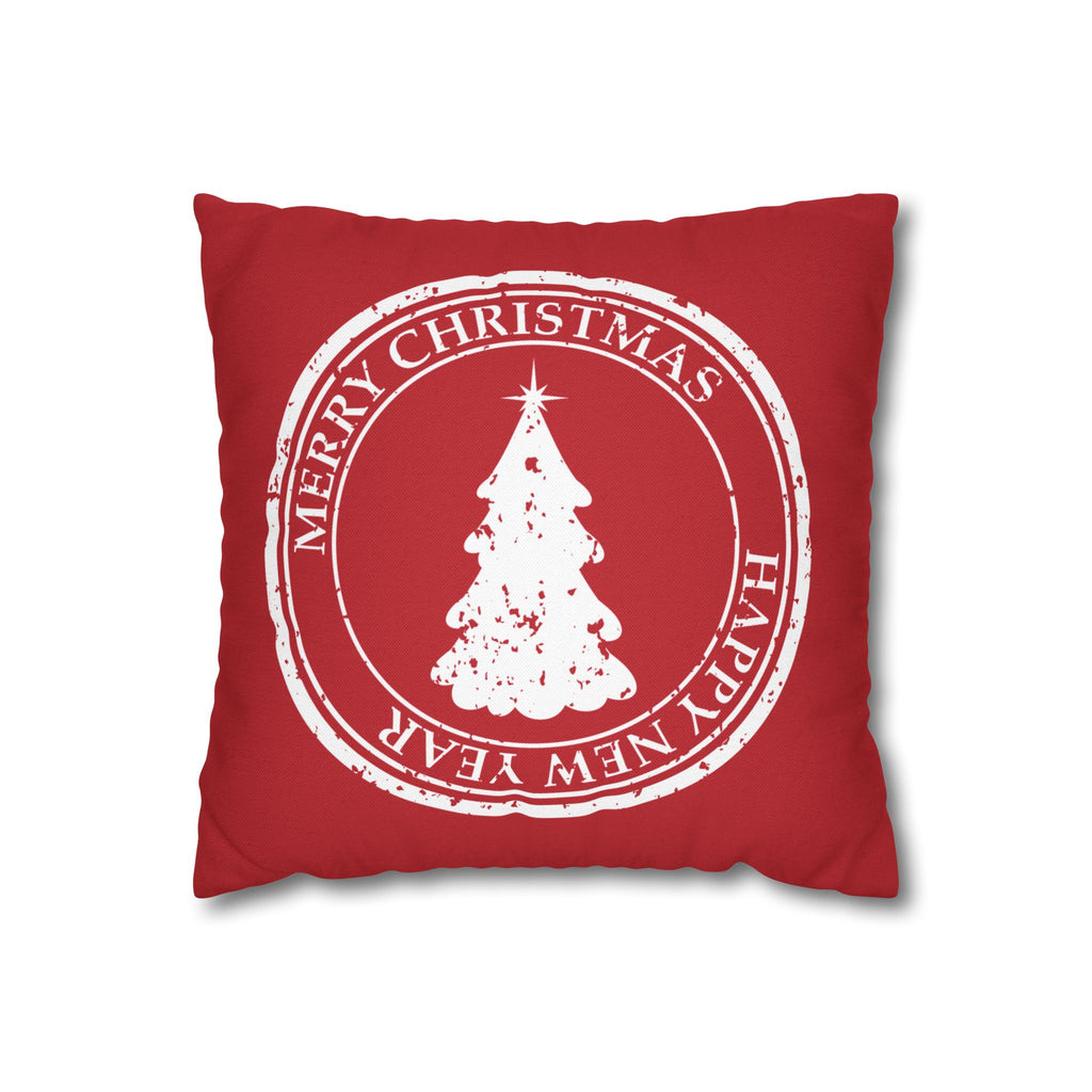 Merry Christmas Pillow Cover – Red Holiday Throw Pillowcase with Christmas Tree, Farmhouse Cushion Cover (Cover Only)