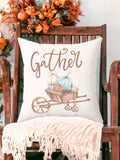 Gather Pillow Cover – Pumpkin Wheelbarrow Throw Pillowcase, Fall Farmhouse Cushion Cover (Cover Only)