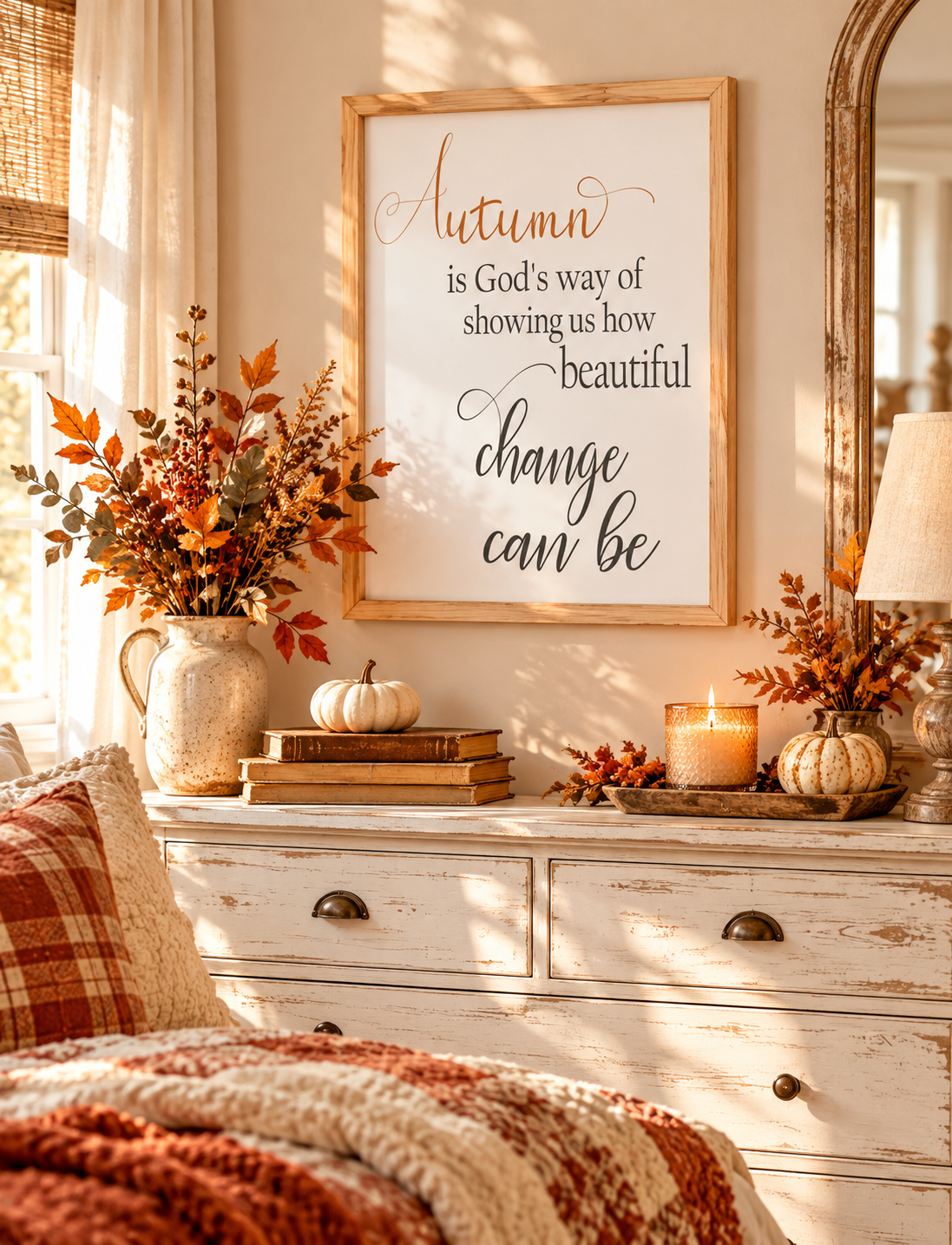 "Autumn is God's Way" Framed Wood Sign - Fall Wall Decor (12"x16")