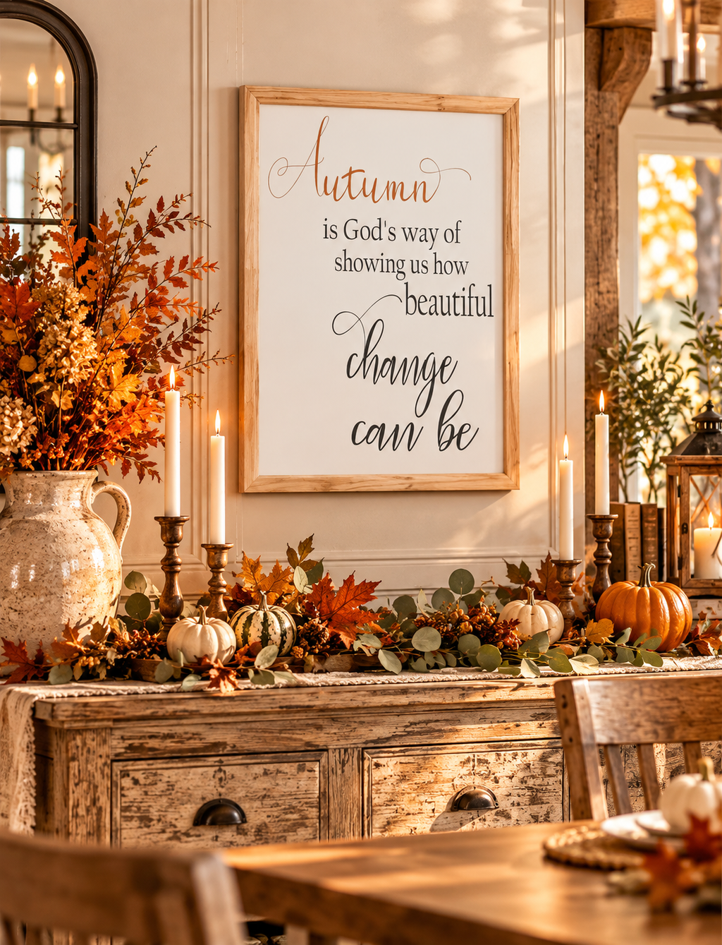 "Autumn is God's Way" Framed Wood Sign - Fall Wall Decor (12"x16")