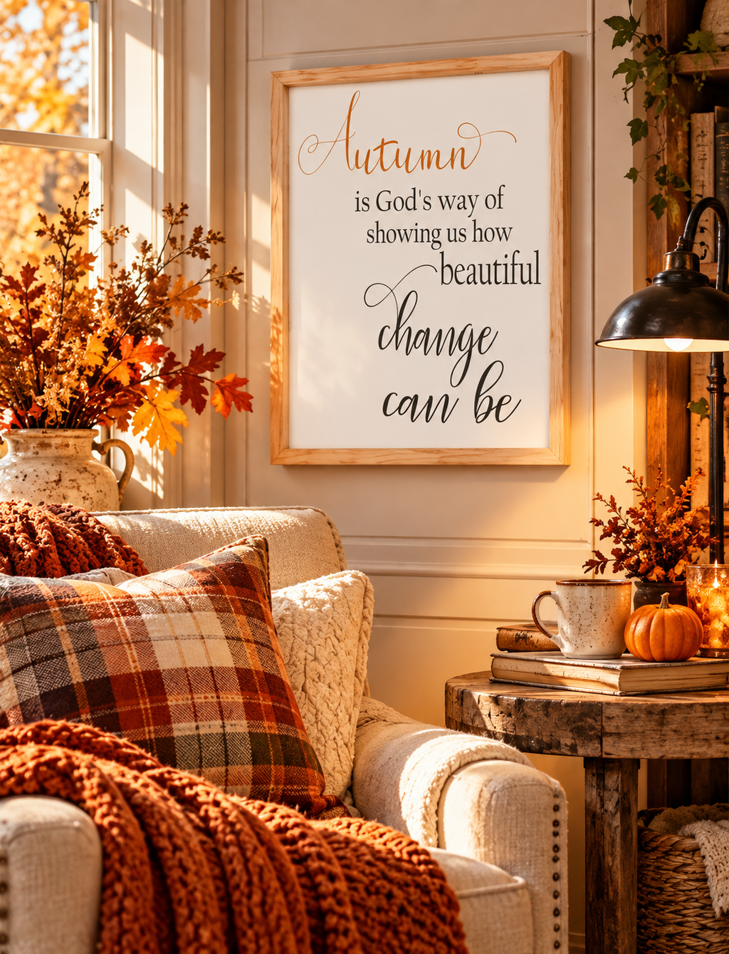 "Autumn is God's Way" Framed Wood Sign - Fall Wall Decor (12"x16")