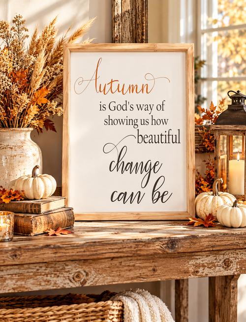 "Autumn is God's Way" Framed Wood Sign - Fall Wall Decor (12"x16")