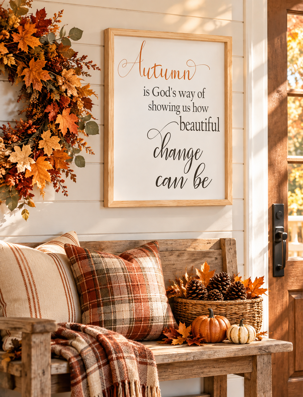"Autumn is God's Way" Framed Wood Sign - Fall Wall Decor (12"x16")
