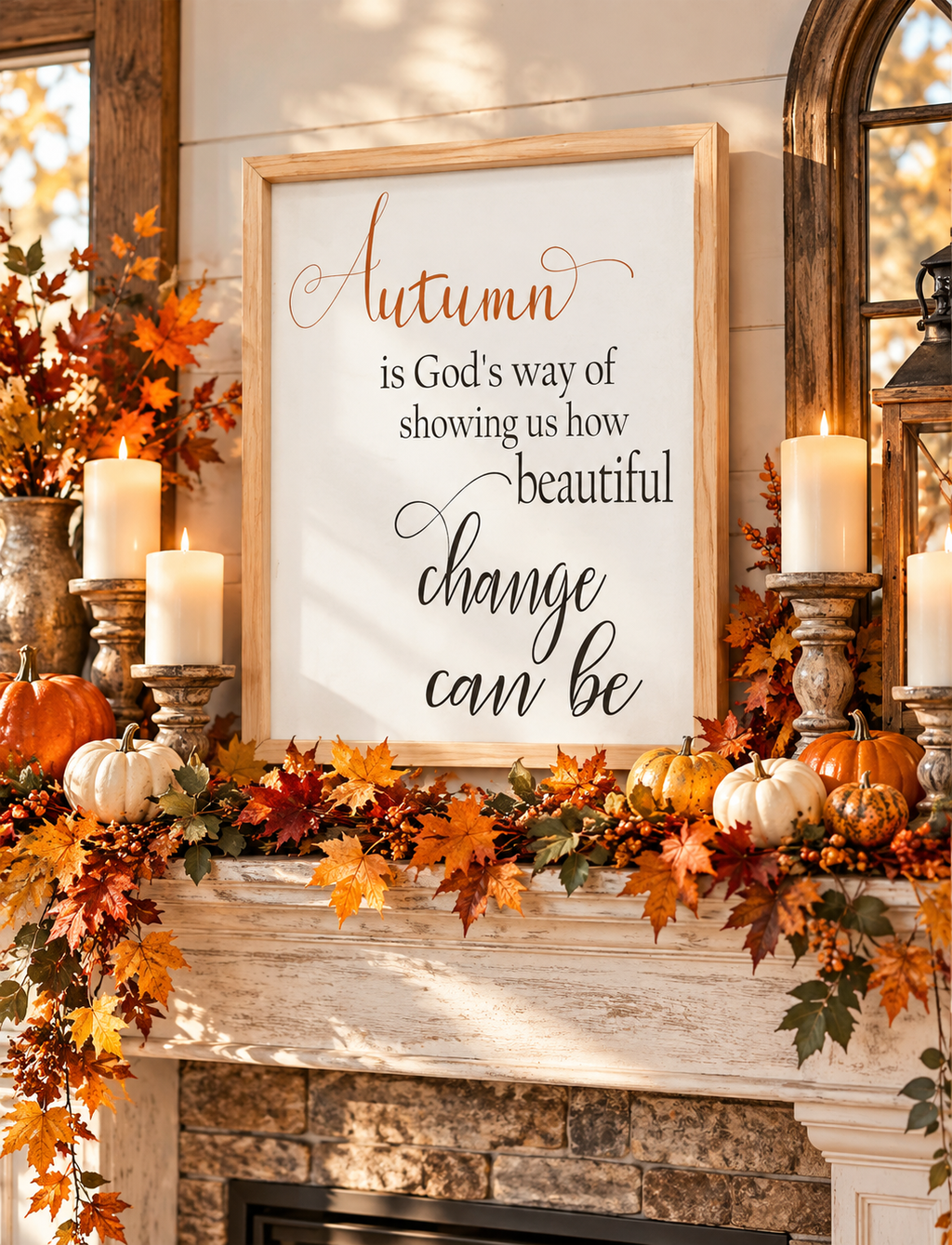 "Autumn is God's Way" Framed Wood Sign - Fall Wall Decor (12"x16")