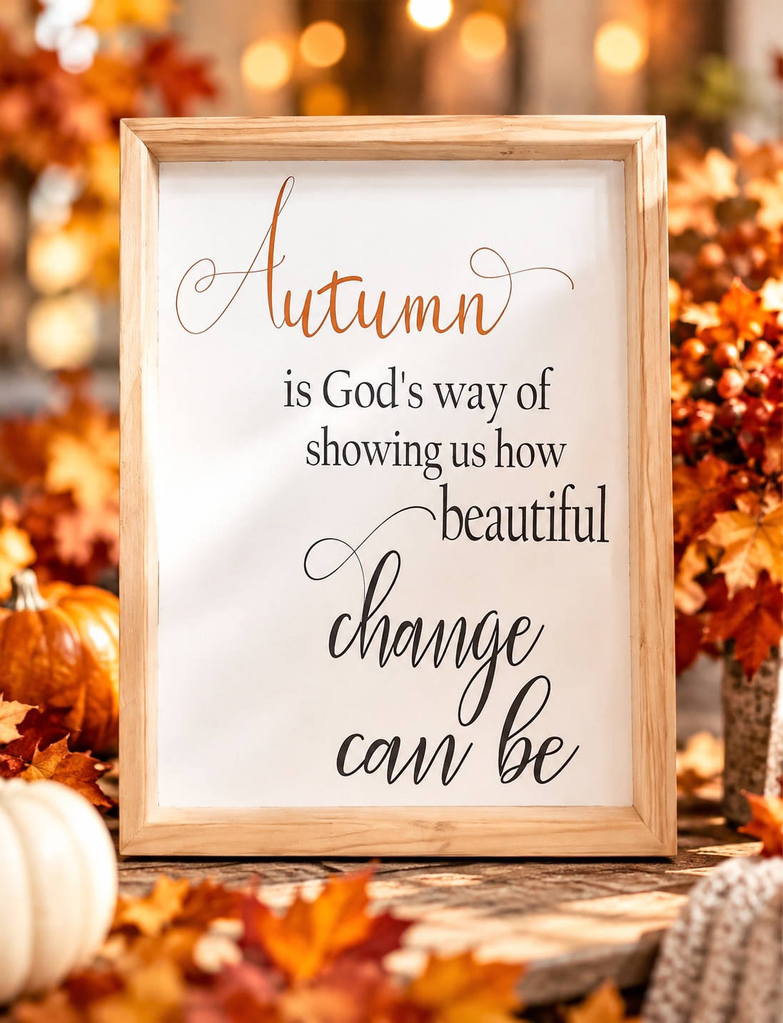 "Autumn is God's Way" Framed Wood Sign - Fall Wall Decor (12"x16")