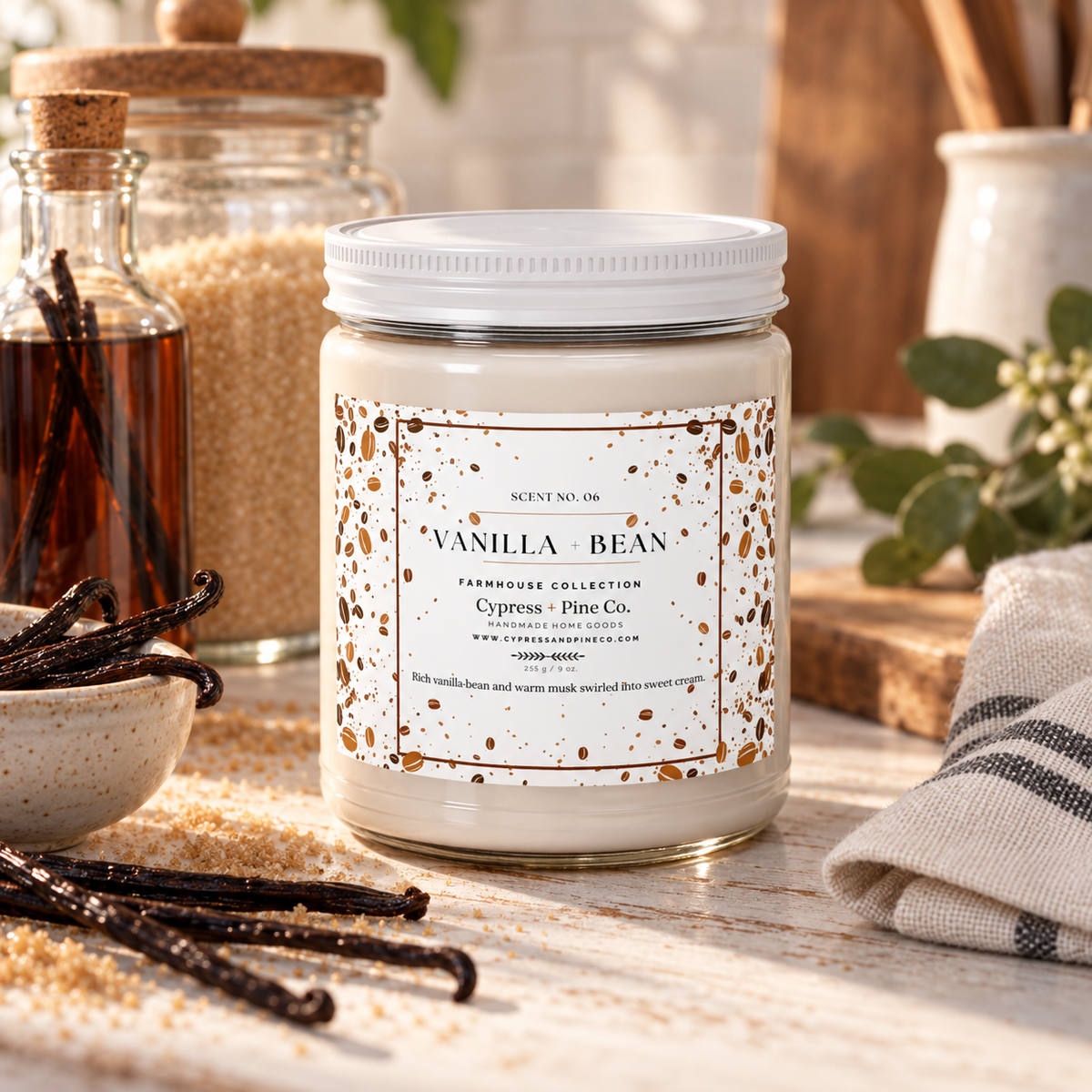 Vanilla + Bean Soy Candle – Farmhouse Collection (9 oz)