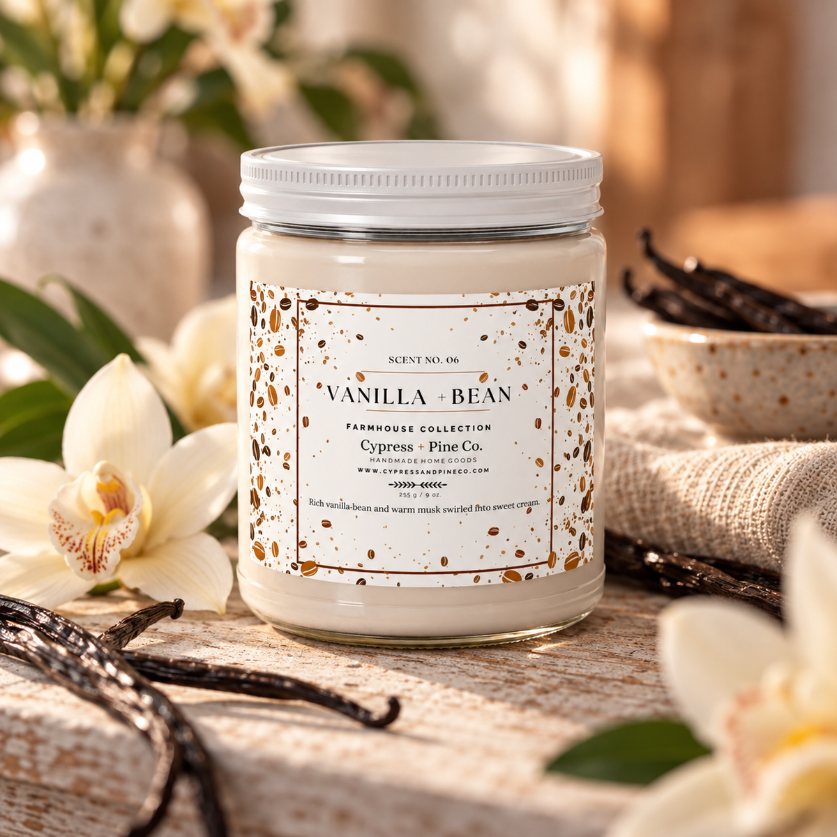 Vanilla + Bean Soy Candle – Farmhouse Collection (9 oz)