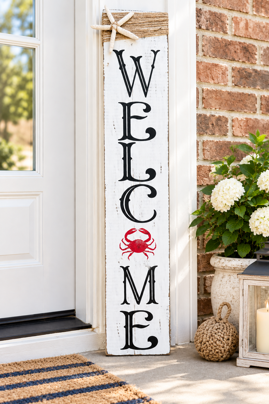 Crab Welcome Porch Leaner Sign – Coastal Outdoor Wood Decor