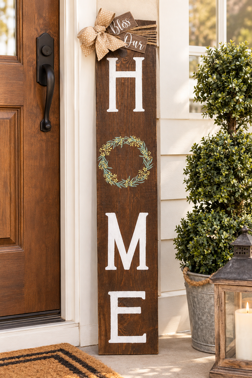 Bless Our Home Porch Sign – Rustic Farmhouse Outdoor Leaner