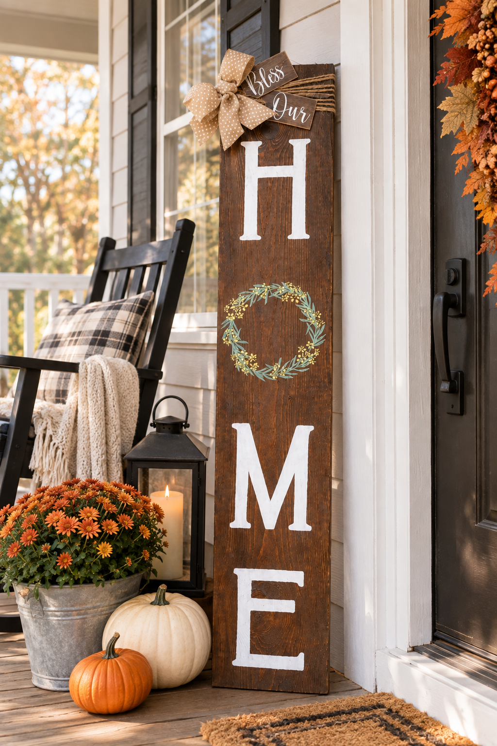 Bless Our Home Porch Sign – Rustic Farmhouse Outdoor Leaner