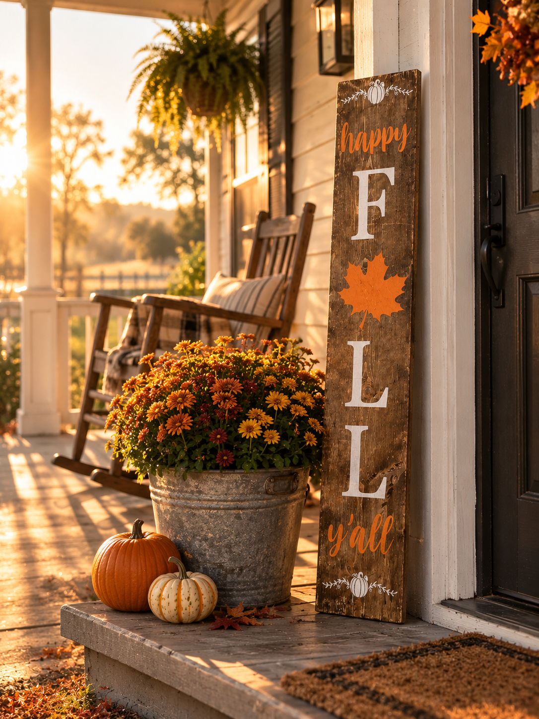 Happy Fall Y'all Porch Leaner Sign - Outdoor Fall Decor (7"x48")