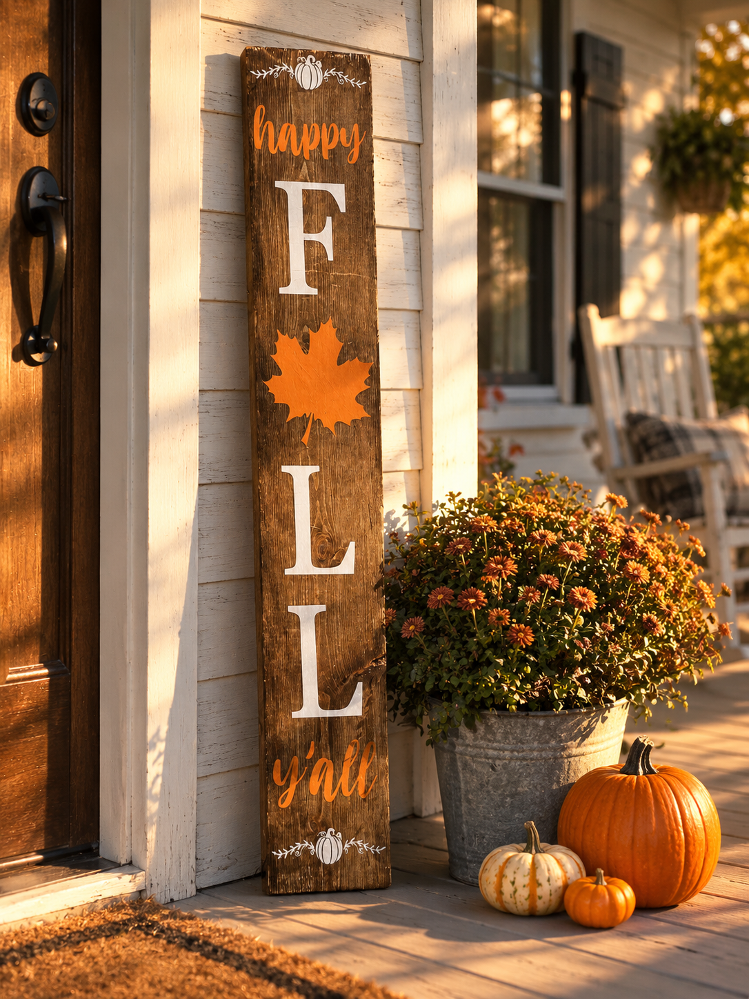 Happy Fall Y'all Porch Leaner Sign - Outdoor Fall Decor (7"x48")