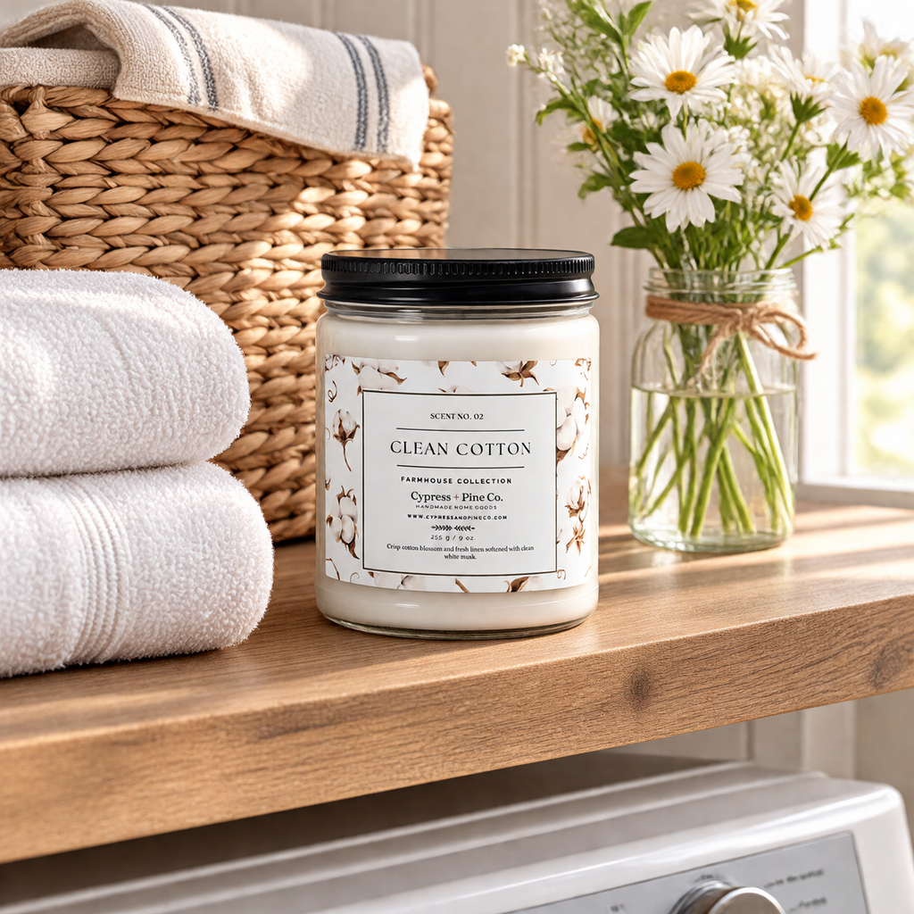 Clean Cotton Soy Candle – Farmhouse Collection Scent No. 02 (9 oz)