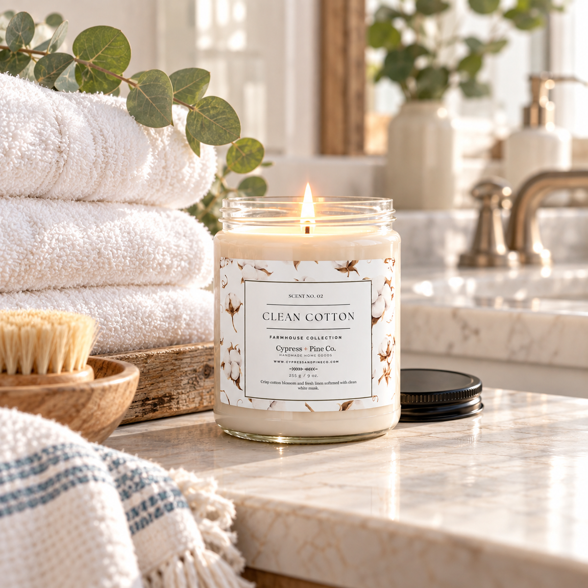 Clean Cotton Soy Candle – Farmhouse Collection Scent No. 02 (9 oz)