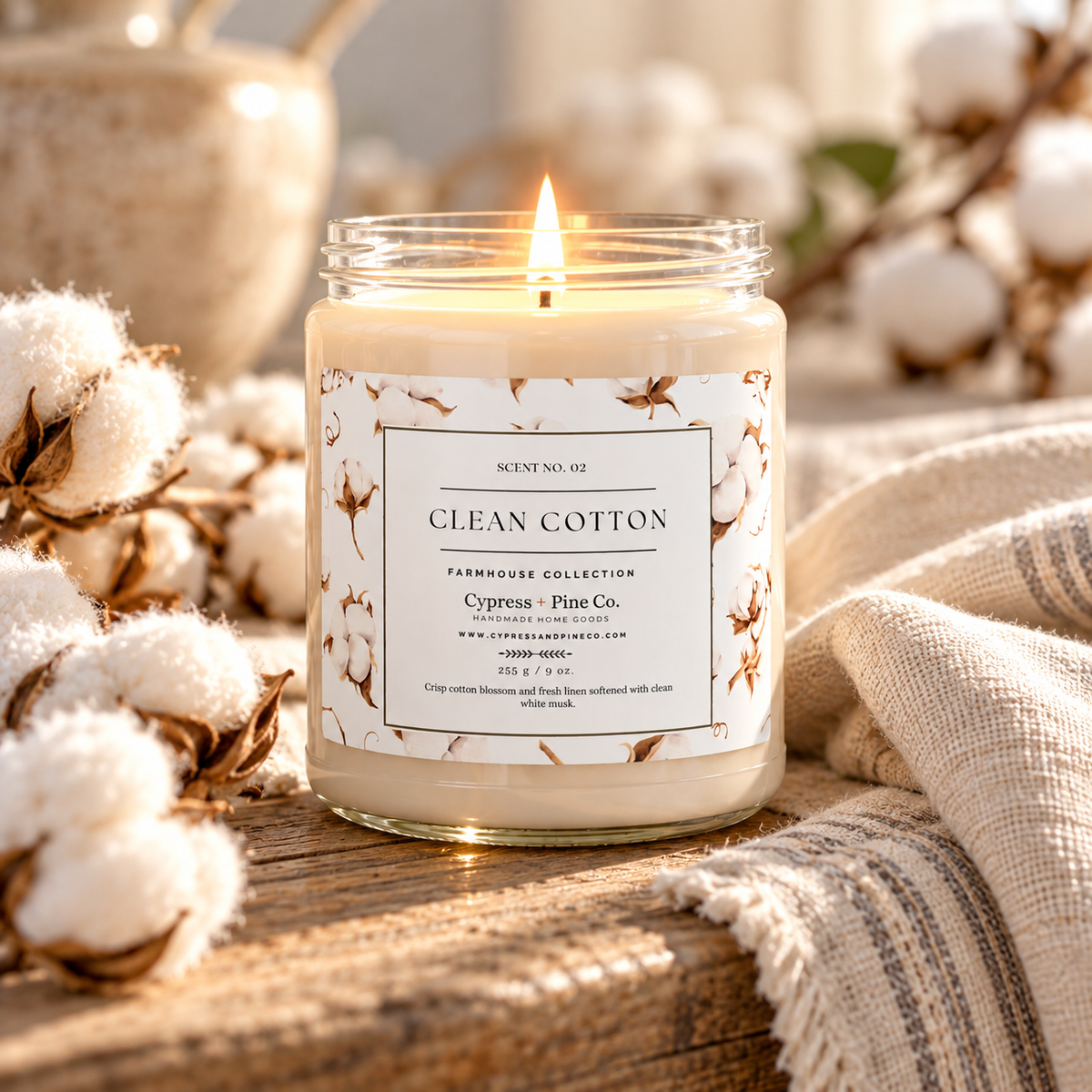 Clean Cotton Soy Candle – Farmhouse Collection Scent No. 02 (9 oz)