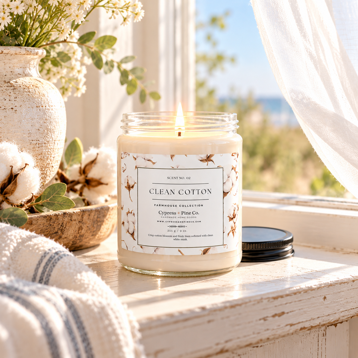 Clean Cotton Soy Candle – Farmhouse Collection Scent No. 02 (9 oz)