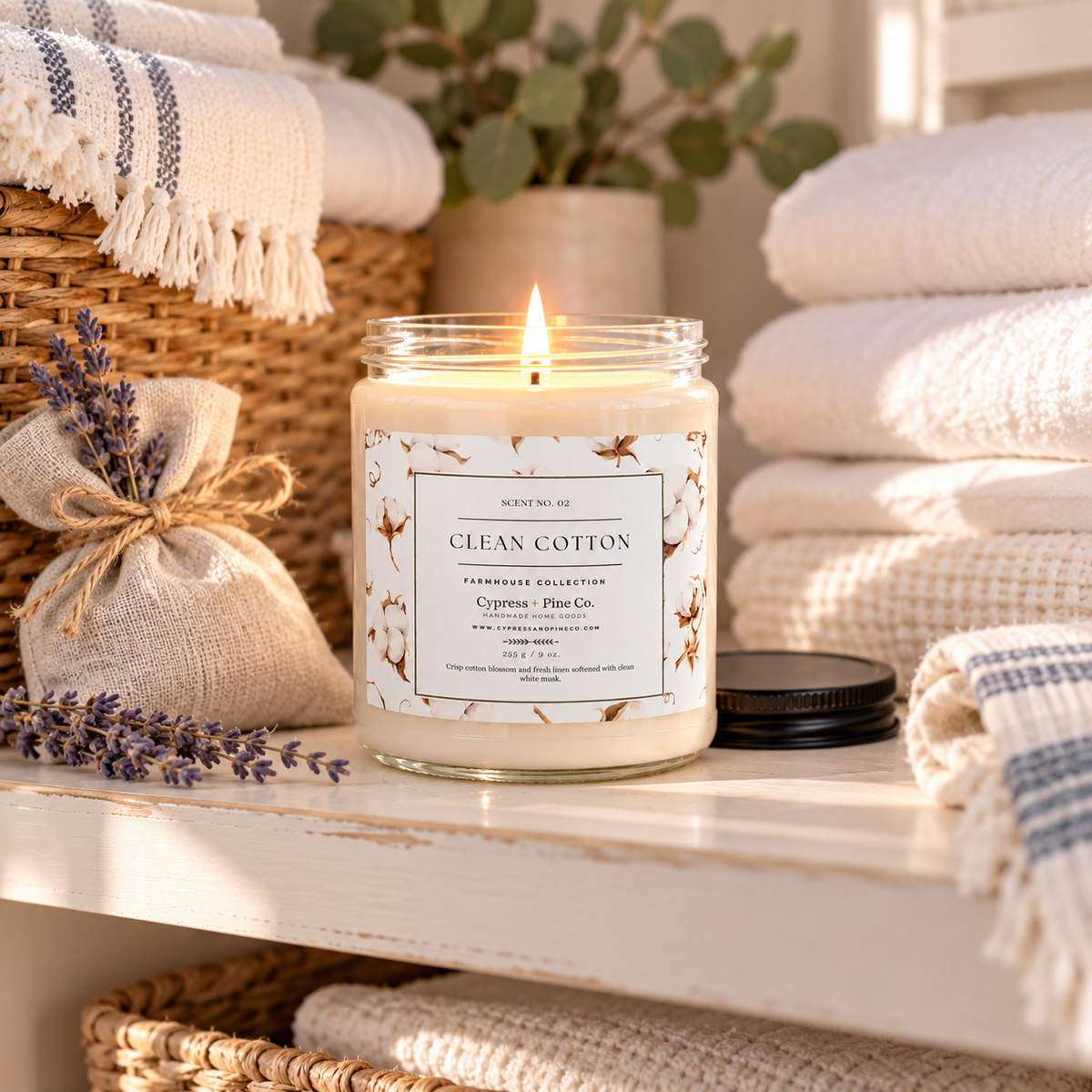 Clean Cotton Soy Candle – Farmhouse Collection Scent No. 02 (9 oz)