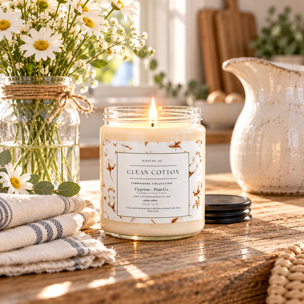 Clean Cotton Soy Candle – Farmhouse Collection Scent No. 02 (9 oz)