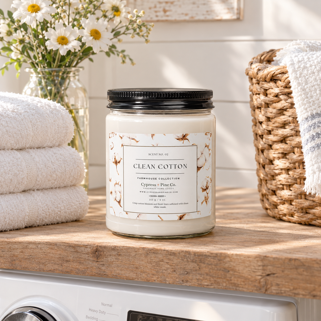 Clean Cotton Soy Candle – Farmhouse Collection Scent No. 02 (9 oz)