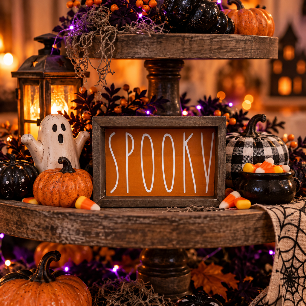 Spooky Fall Decor Sign – Hand-Painted Halloween Tiered Tray Decor (6x4 in)
