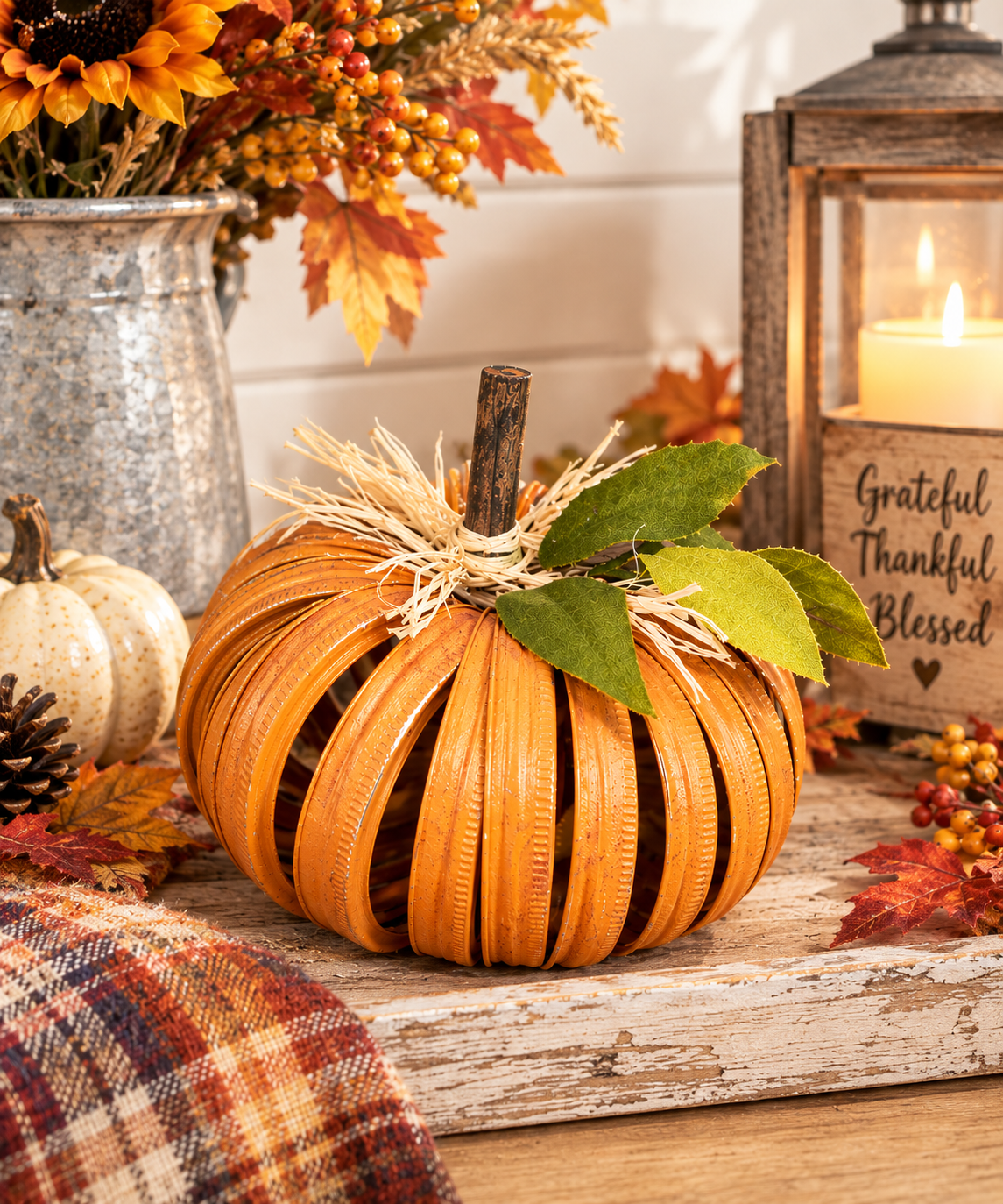Mason Jar Lid Pumpkin - Rustic Orange Fall Decor (8"x4")