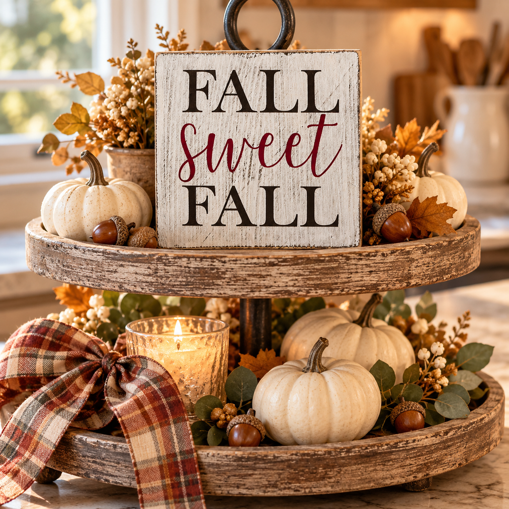 Fall Sweet Fall – Farmhouse Wood Block Sign (5”×5”)