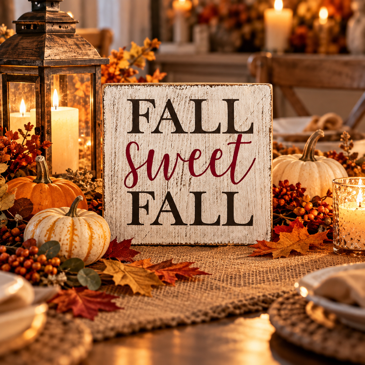 Fall Sweet Fall – Farmhouse Wood Block Sign (5”×5”)