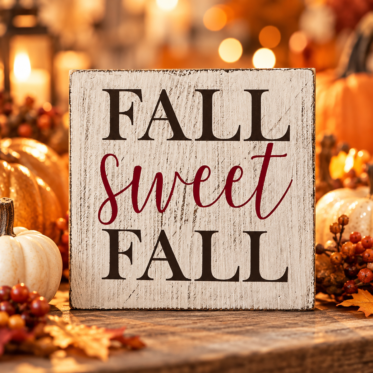 Fall Sweet Fall – Farmhouse Wood Block Sign (5”×5”)