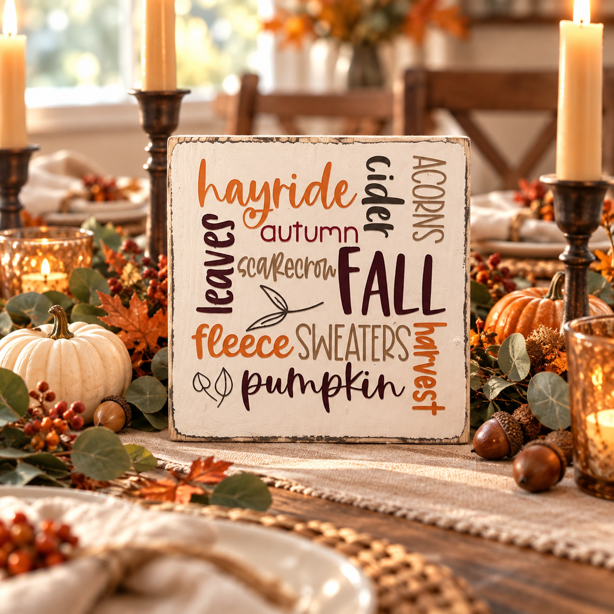 Fall Favorites Wood Block Sign – Farmhouse Tiered Tray Autumn Decor (5x5 in)