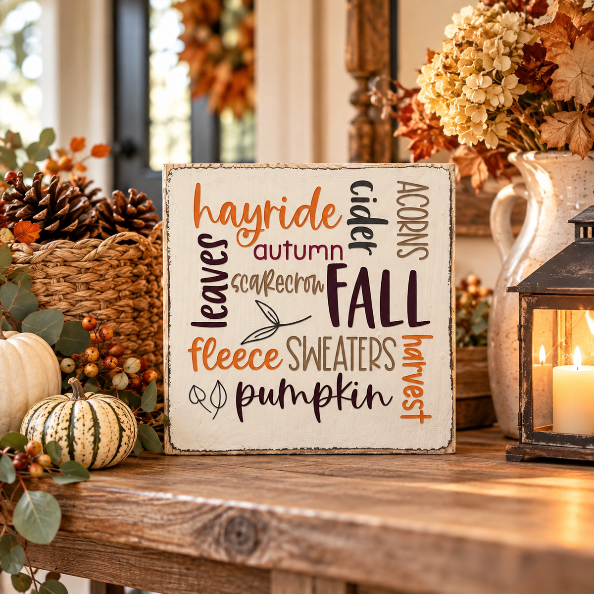 Fall Favorites Wood Block Sign – Farmhouse Tiered Tray Autumn Decor (5x5 in)