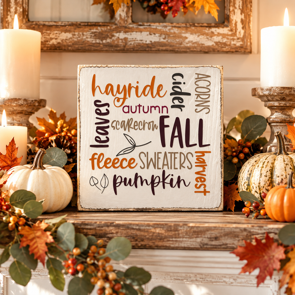 Fall Favorites Wood Block Sign – Farmhouse Tiered Tray Autumn Decor (5x5 in)