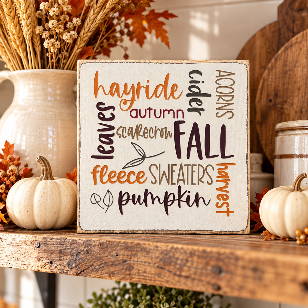 Fall Favorites Wood Block Sign – Farmhouse Tiered Tray Autumn Decor (5x5 in)