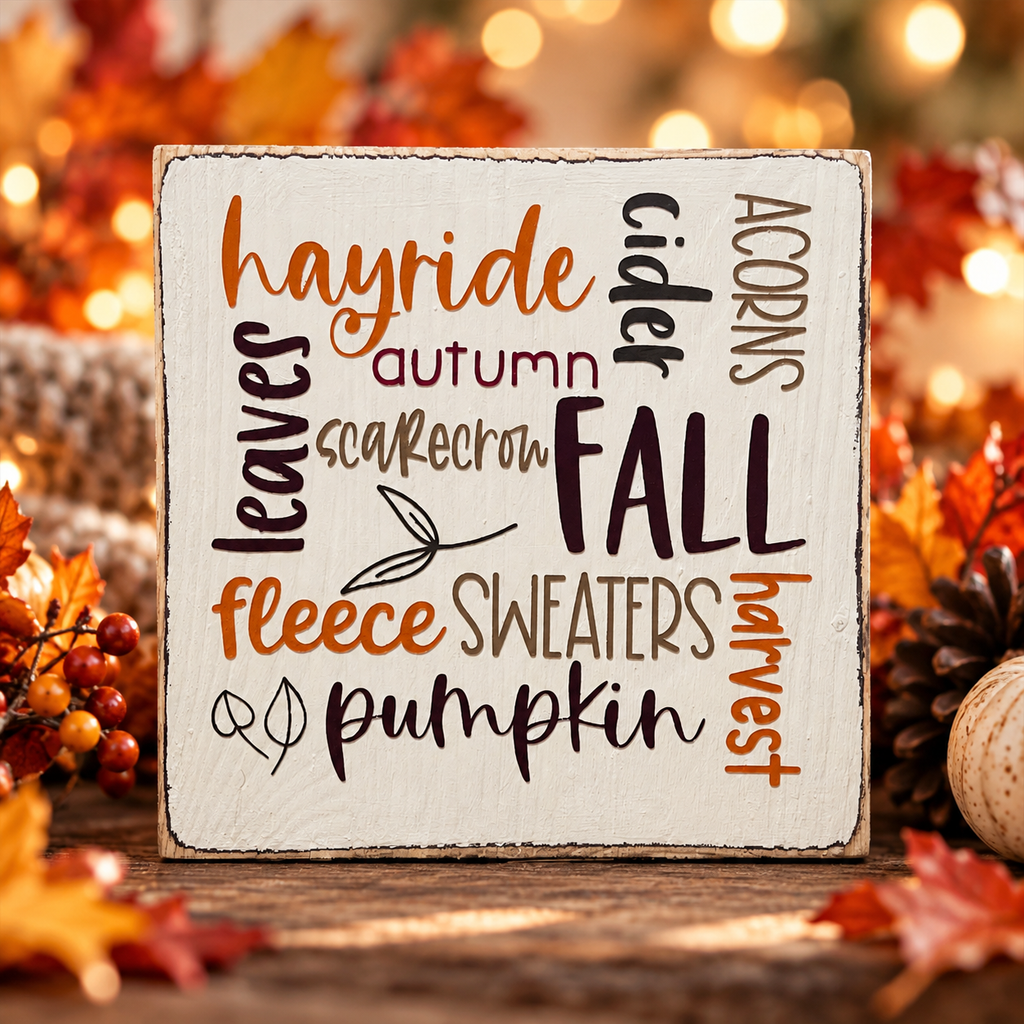 Fall Favorites Wood Block Sign – Farmhouse Tiered Tray Autumn Decor (5x5 in)