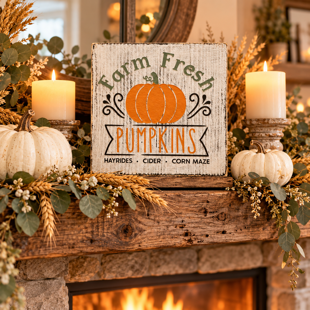 Farm Fresh Pumpkins Sign – Rustic Fall Tiered Tray Decor (5x5 in)