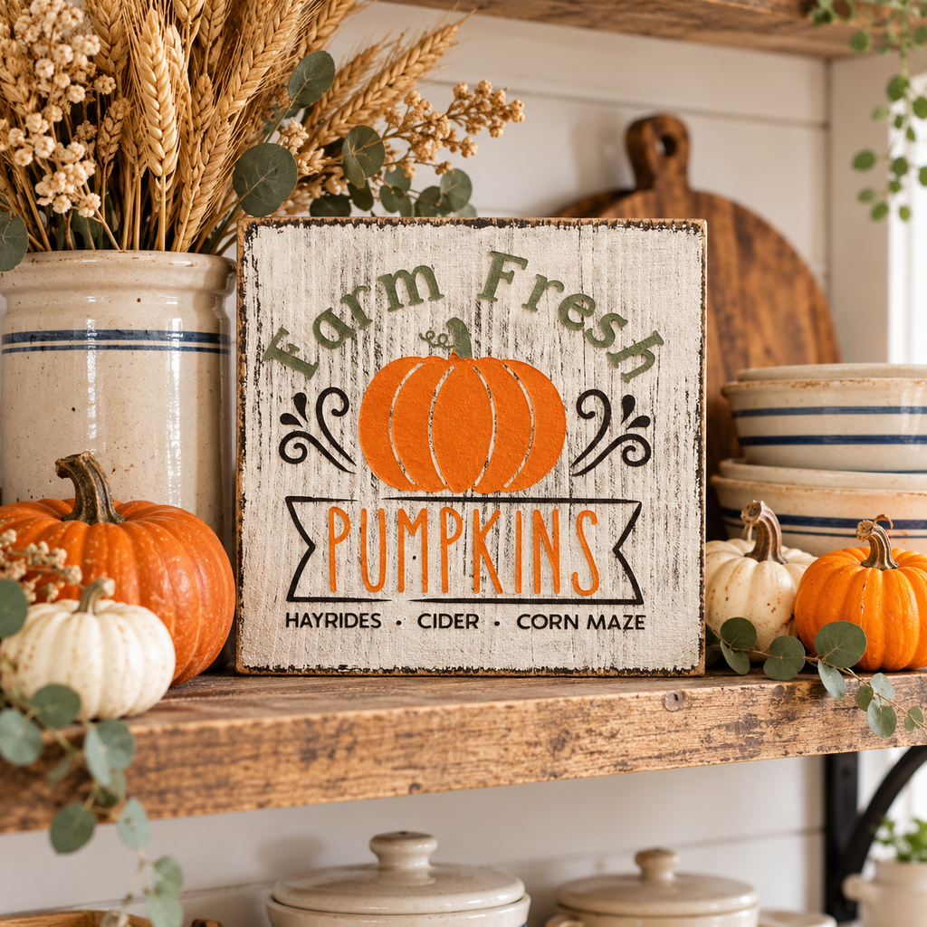 Farm Fresh Pumpkins Sign – Rustic Fall Tiered Tray Decor (5x5 in)