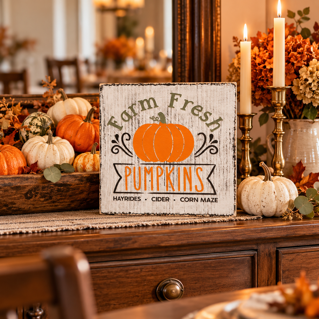Farm Fresh Pumpkins Sign – Rustic Fall Tiered Tray Decor (5x5 in)