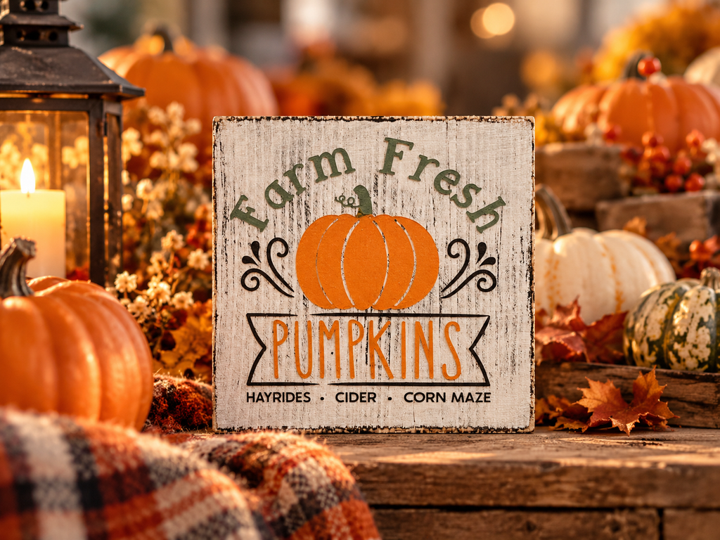 Farm Fresh Pumpkins Sign – Rustic Fall Tiered Tray Decor (5x5 in)