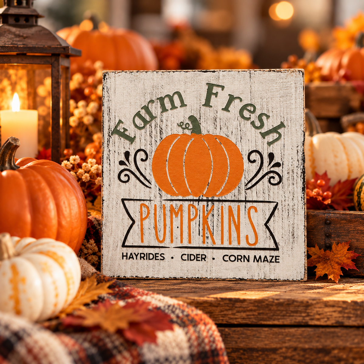 Farm Fresh Pumpkins Sign – Rustic Fall Tiered Tray Decor (5x5 in)