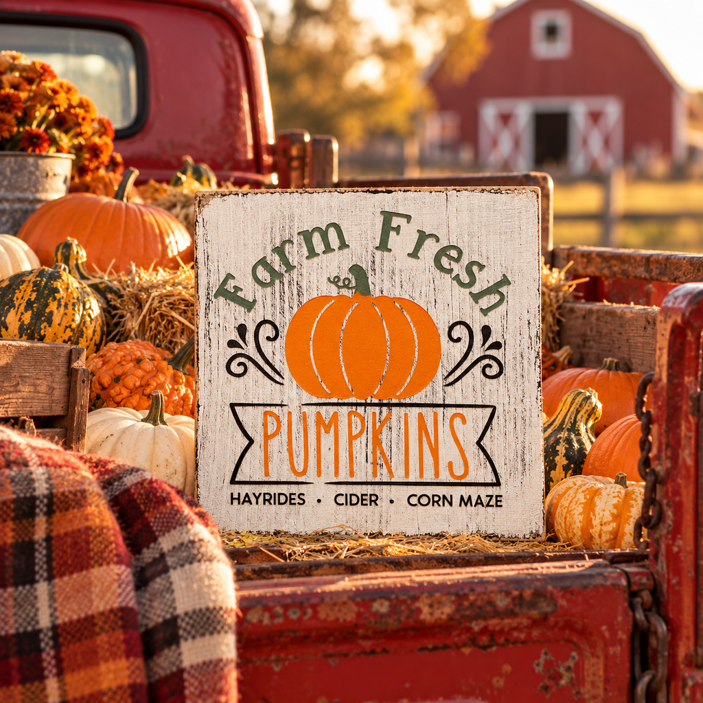 Farm Fresh Pumpkins Sign – Rustic Fall Tiered Tray Decor (5x5 in)