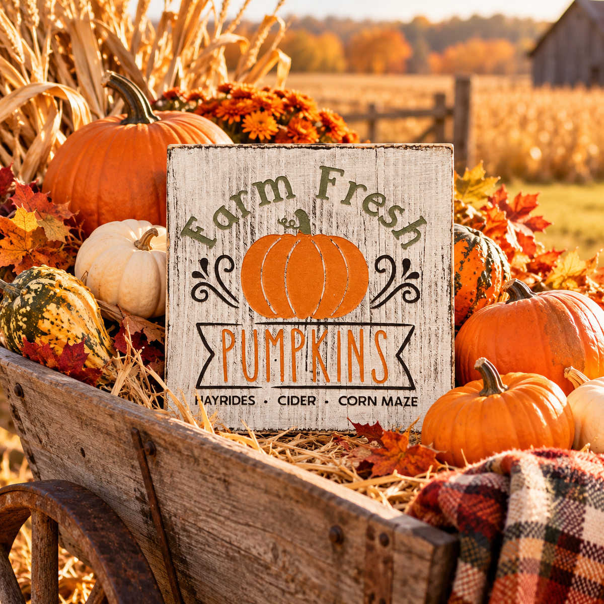 Farm Fresh Pumpkins Sign – Rustic Fall Tiered Tray Decor (5x5 in)