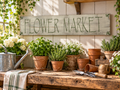 Farmhouse Flower Market Sign – Rustic Sage Green Wood Decor (24x5.5 in)
