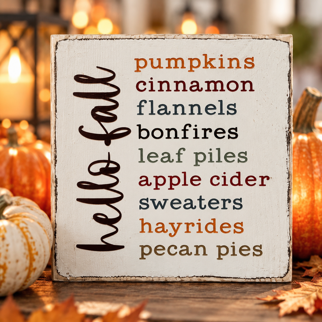 Farmhouse Fall Tiered Tray Sign – Hello Fall Favorites (5x5 in)