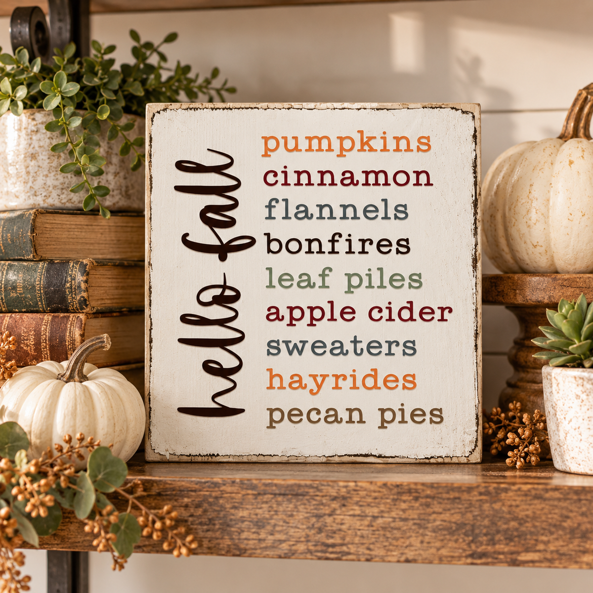 Farmhouse Fall Tiered Tray Sign – Hello Fall Favorites (5x5 in)