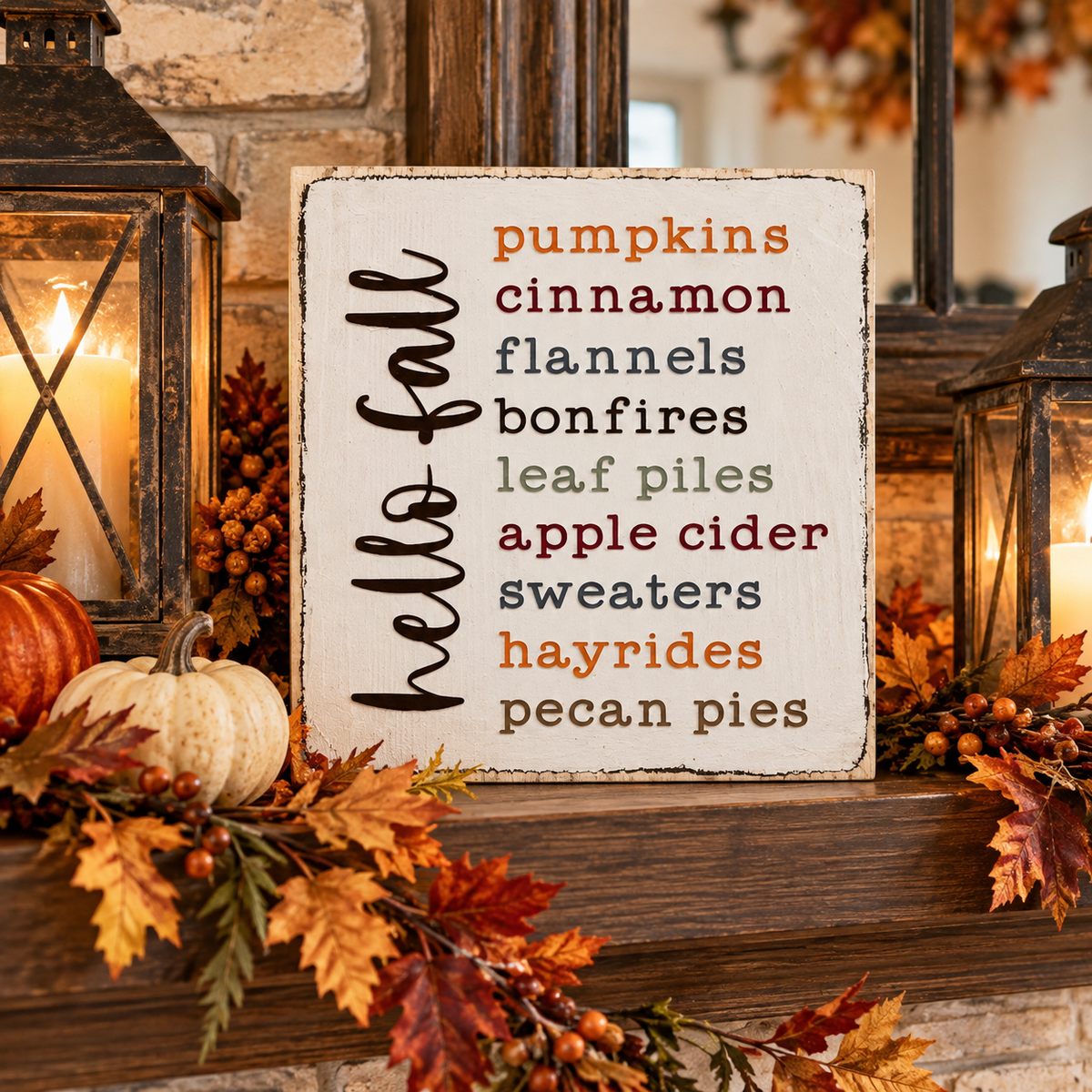 Farmhouse Fall Tiered Tray Sign – Hello Fall Favorites (5x5 in)