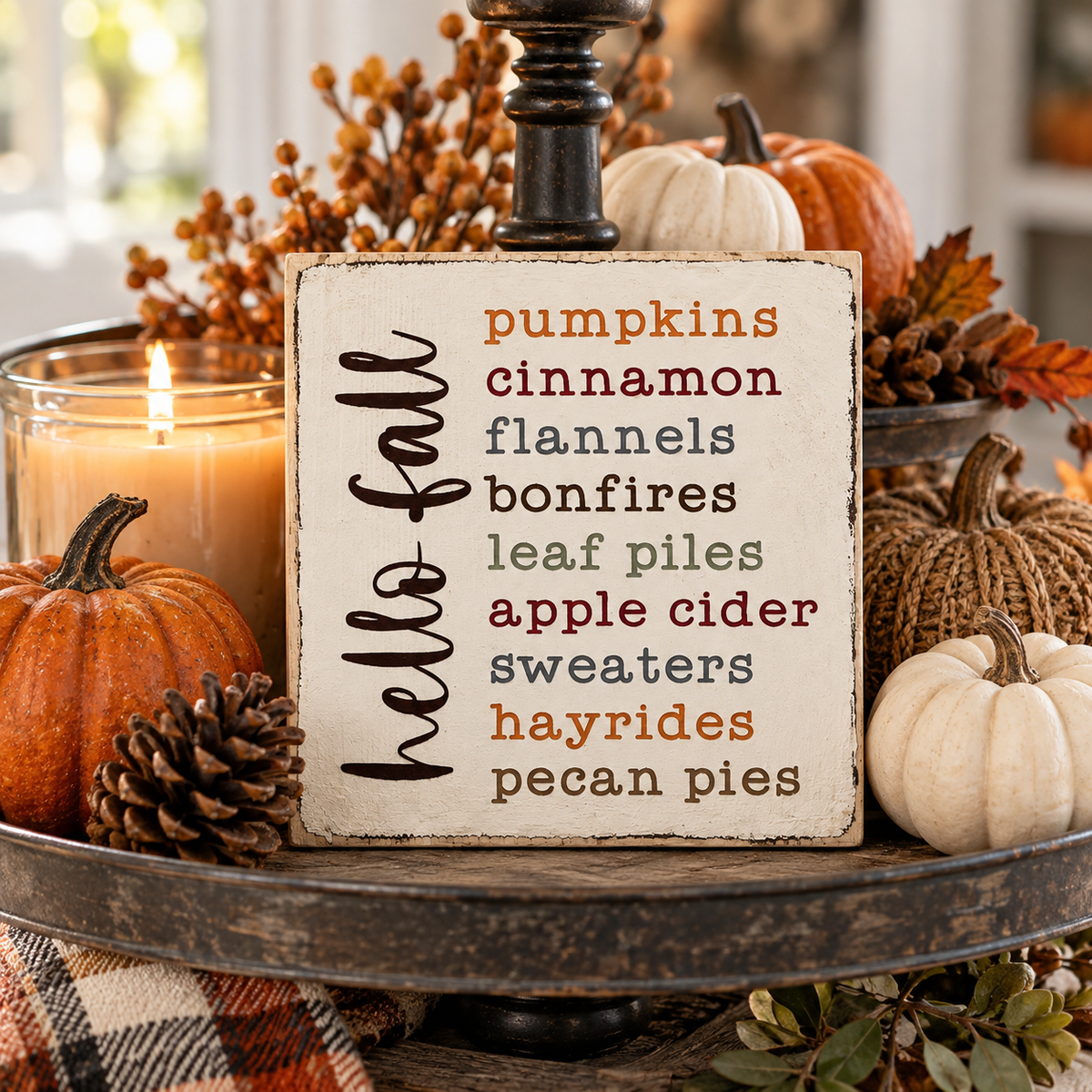Farmhouse Fall Tiered Tray Sign – Hello Fall Favorites (5x5 in)