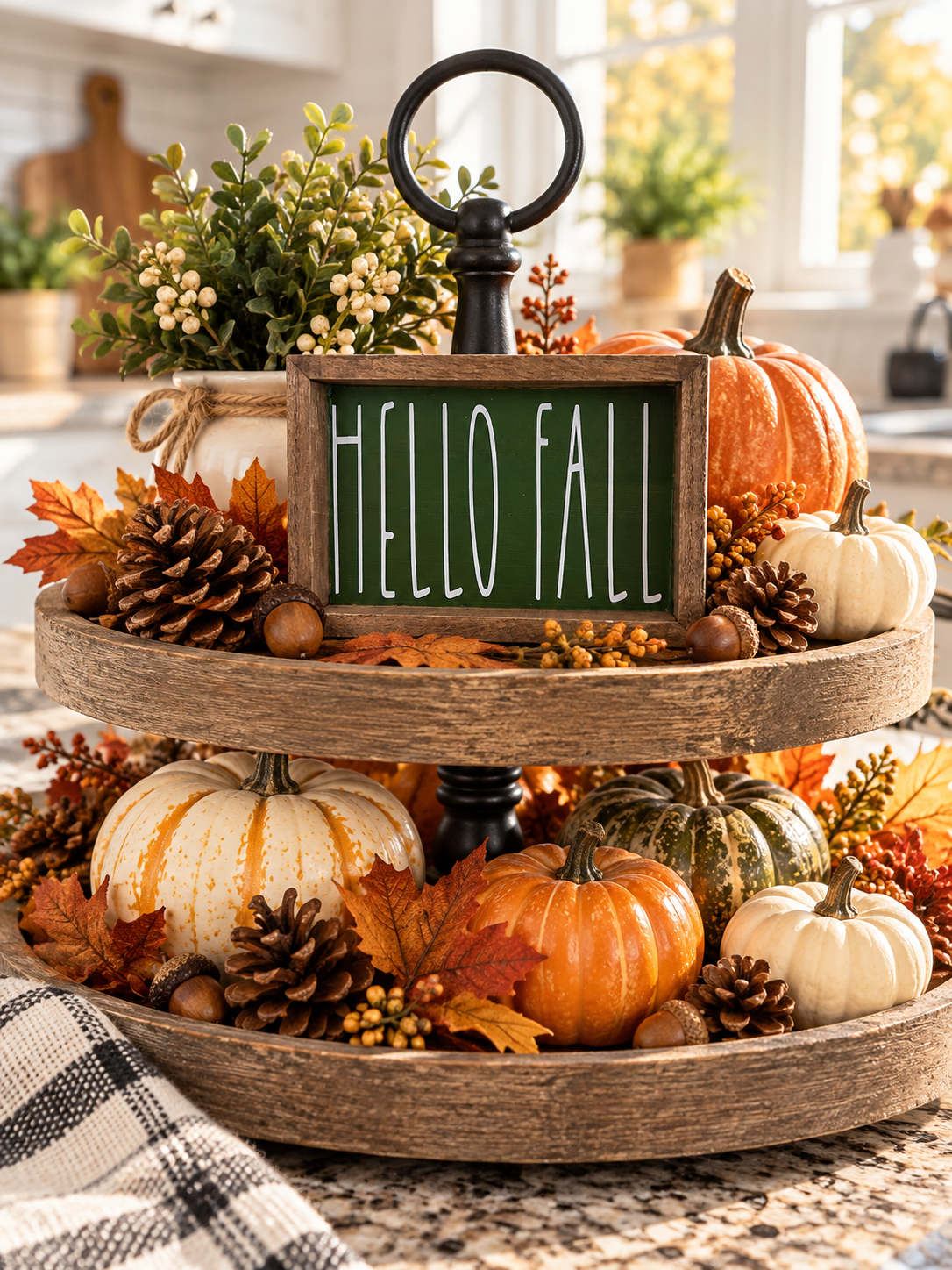 Hello Fall Framed Wood Sign – Farmhouse Tiered Tray Decor (6”×4”)