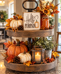 Hello Pumpkin Wood Block Sign - Fall Tiered Tray & Shelf Decor (5"x5")